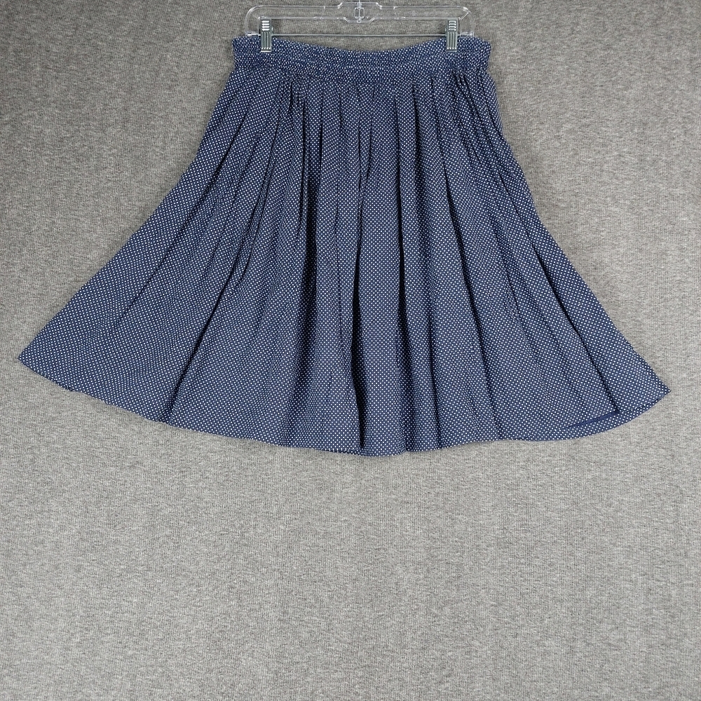 CHAUS SPORT WOMENS VTG 90S BLUE WHITE POLKA DOT DRAWSTRING KNEE LENGTH SKIRT M